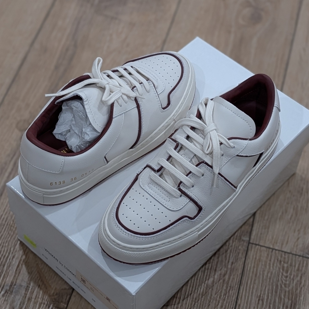 $770 Womens Common Projects "Decades" Leather Low-Top Sneakers White/Red 36 US 6